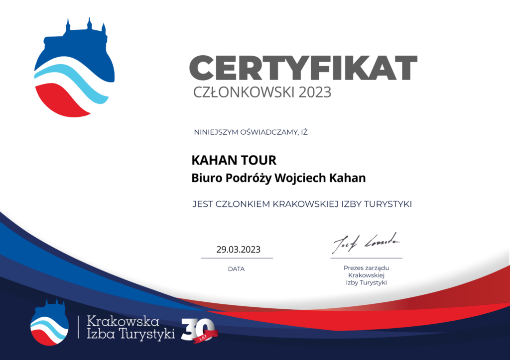 Certyfikat członkowski - Krakowska Izba Turystyki